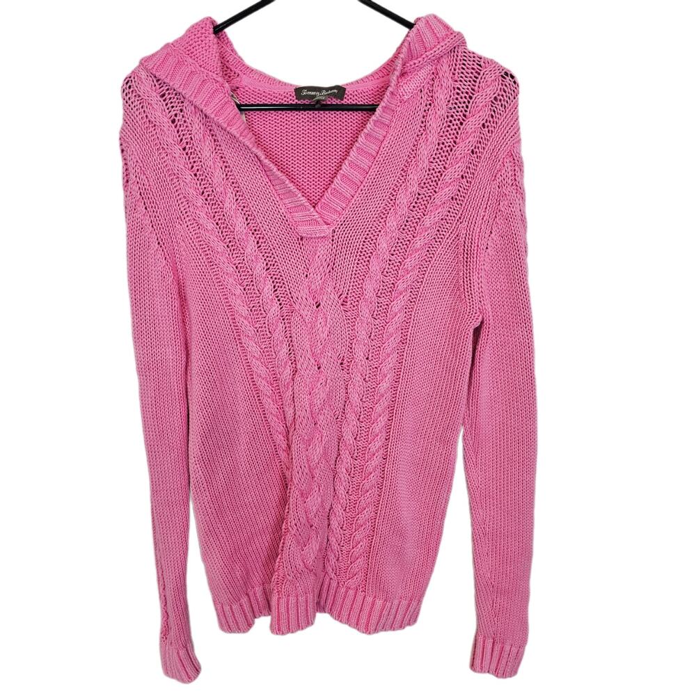 Tommy Bahama Womens Cable Knit Sweater Hooded Preppy Classic Ivy Coastal Grandma